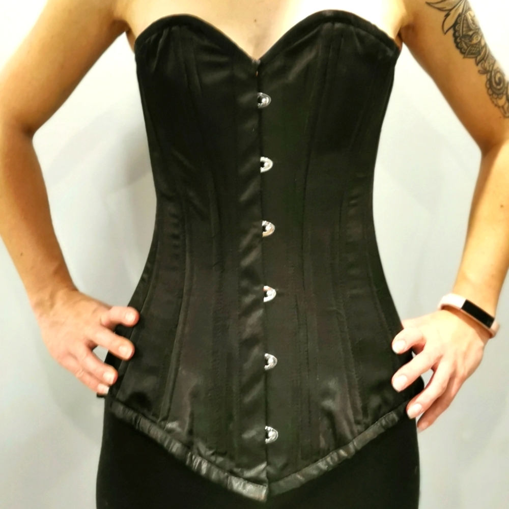 Steel Boned Corset - Black Satin